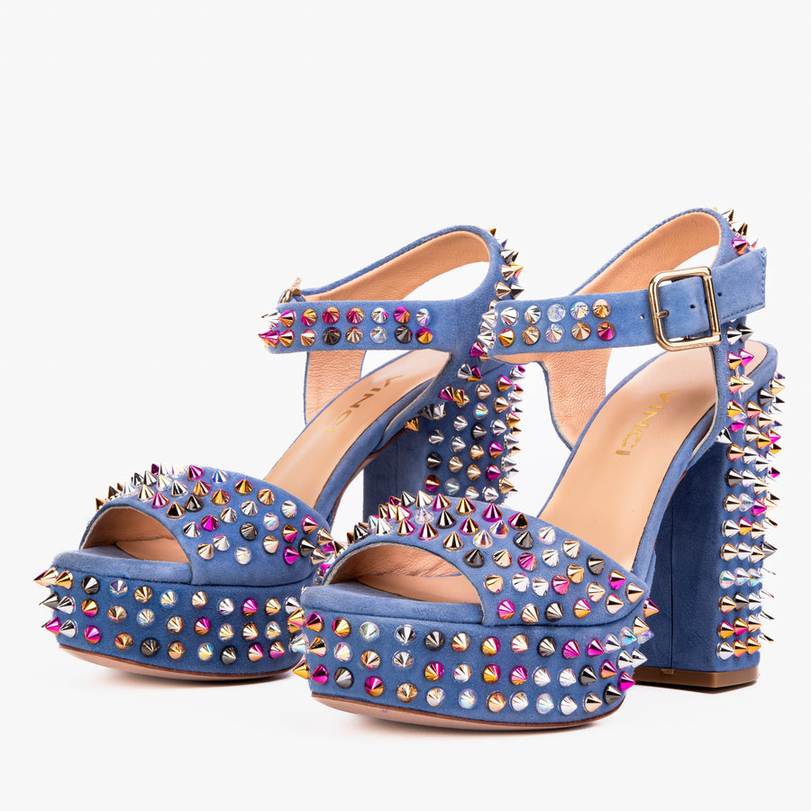 The Tampico Blue Suede Leather Spike Platform Heel Women Sandal - Glamourous Grace