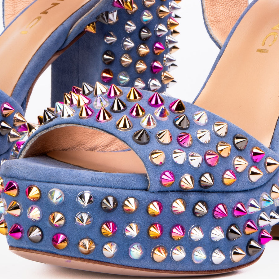 The Tampico Blue Suede Leather Spike Platform Heel Women Sandal - Glamourous Grace