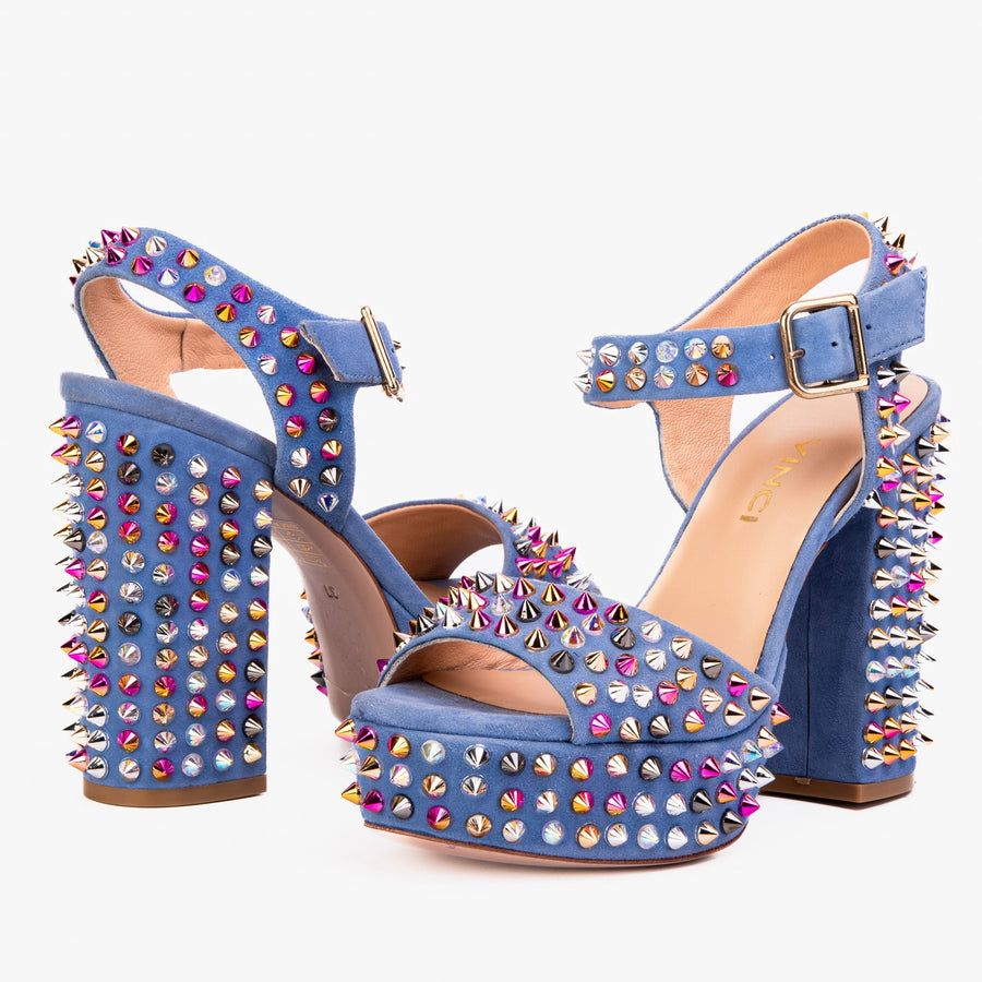 The Tampico Blue Suede Leather Spike Platform Heel Women Sandal - Glamourous Grace