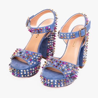The Tampico Blue Suede Leather Spike Platform Heel Women Sandal - Glamourous Grace