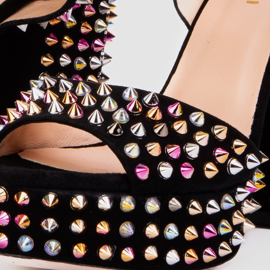 The Tampico Black Suede Leather Spike Platform Heel Women Sandal - Glamourous Grace