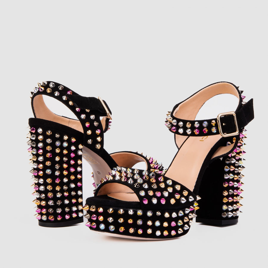 The Tampico Black Suede Leather Spike Platform Heel Women Sandal - Glamourous Grace