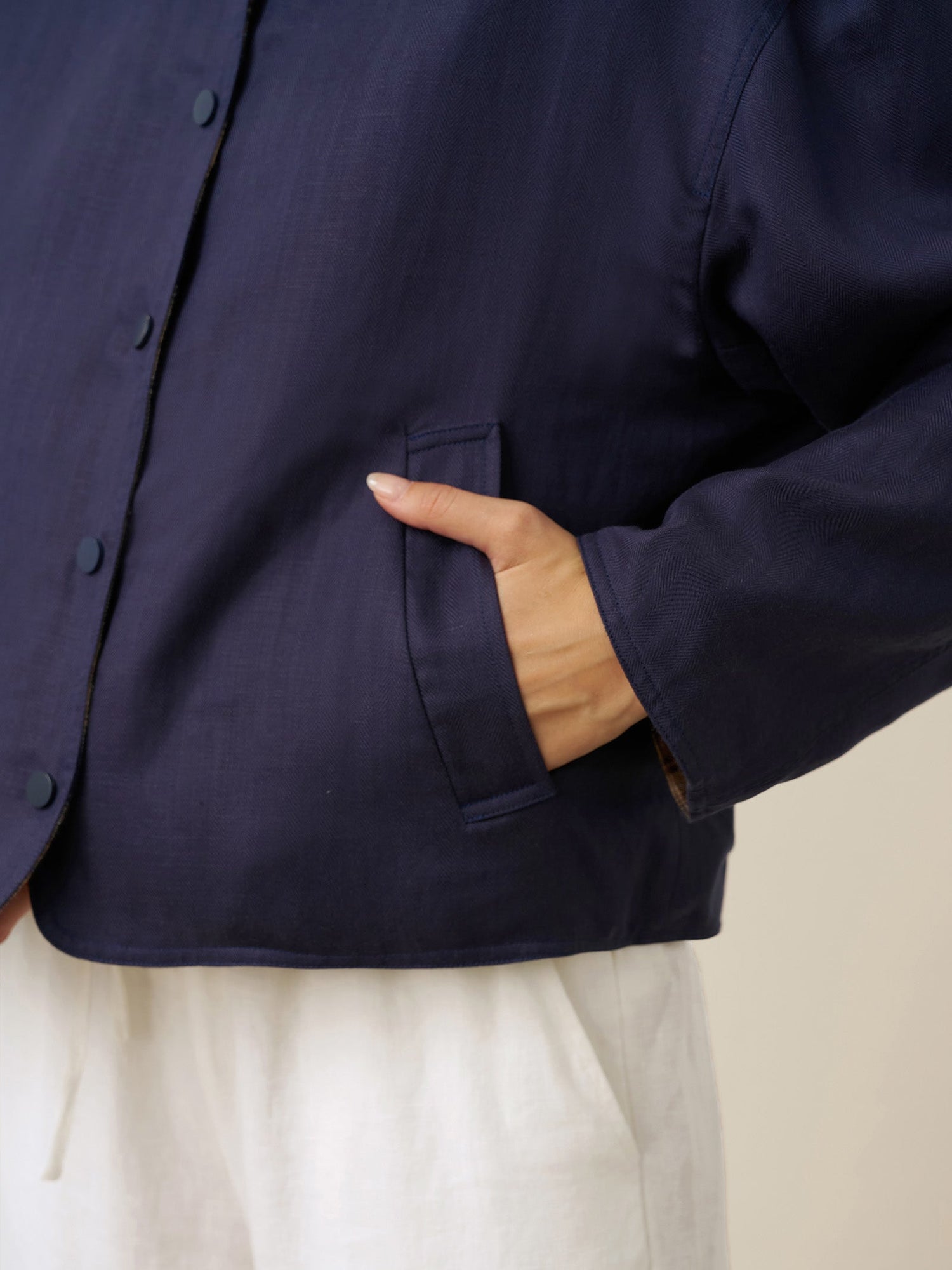 Tencel Linen Reversible Crew Neck Casual Jacket CHLOE - Glamourous Grace