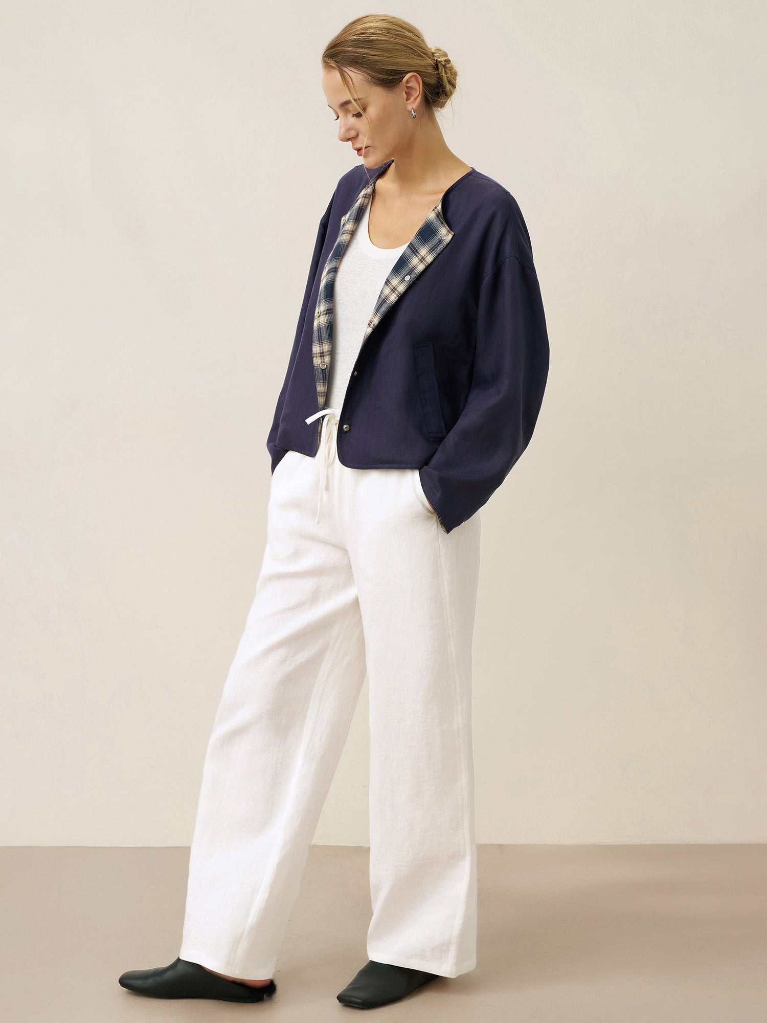 Tencel Linen Reversible Crew Neck Casual Jacket CHLOE - Glamourous Grace