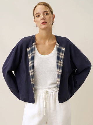 Tencel Linen Reversible Crew Neck Casual Jacket CHLOE - Glamourous Grace