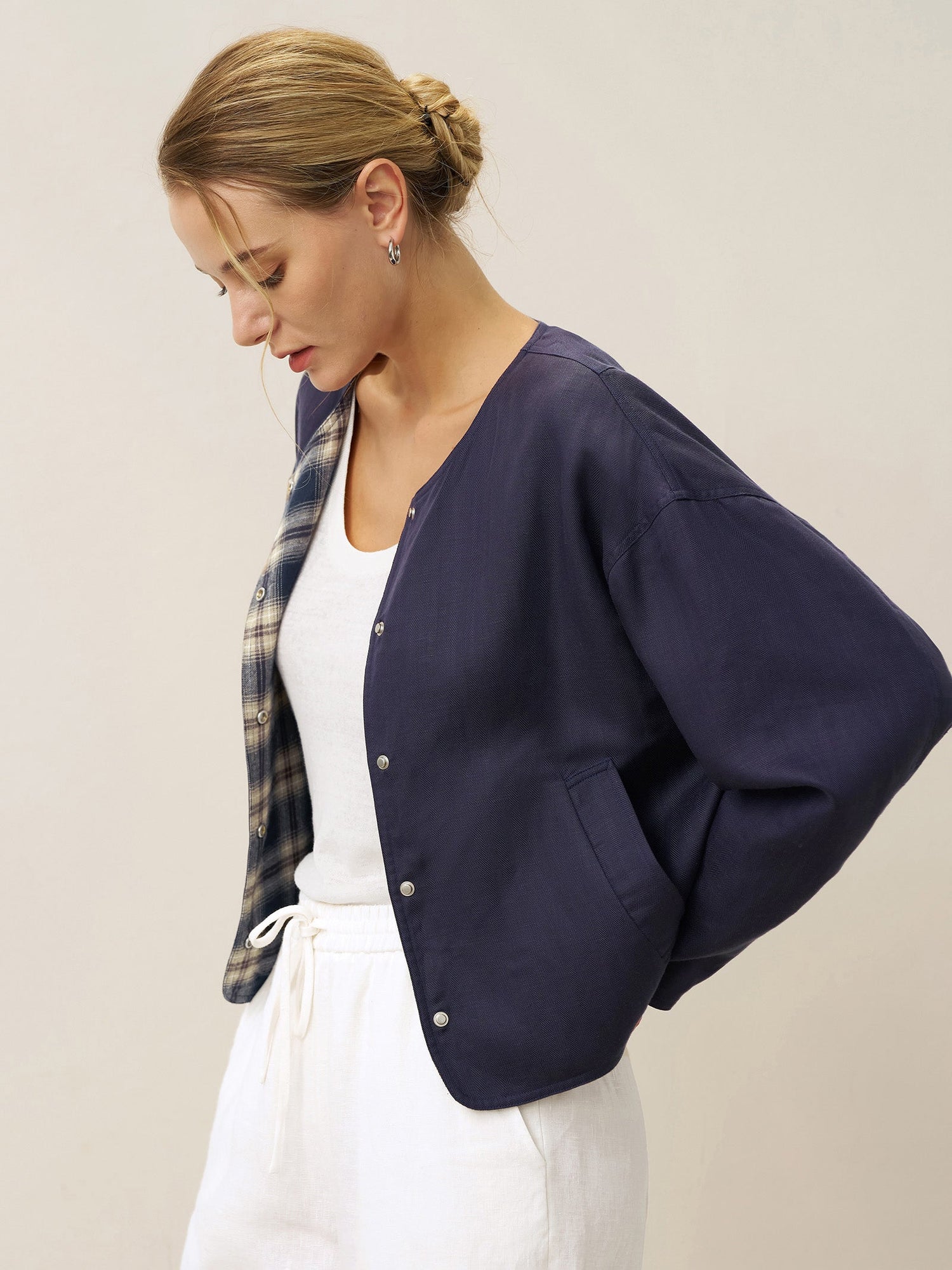 Tencel Linen Reversible Crew Neck Casual Jacket CHLOE - Glamourous Grace