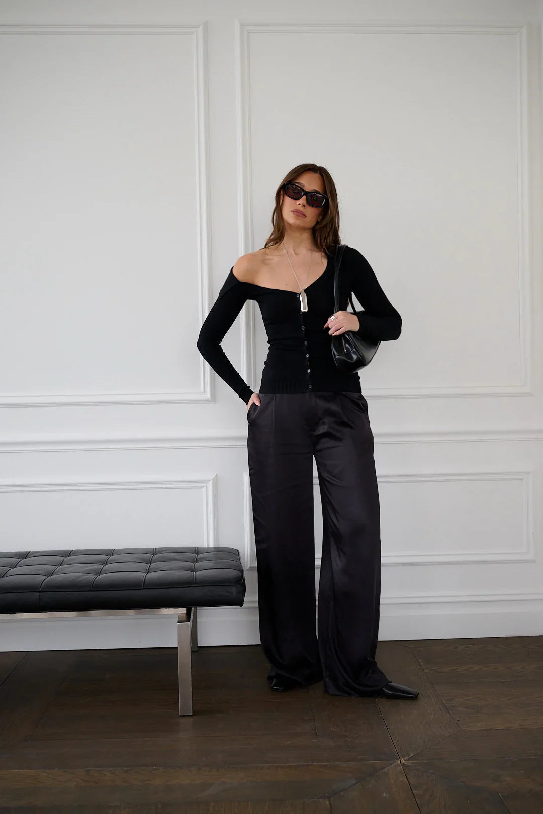 Off The Shoulder Collared Shirt | Black