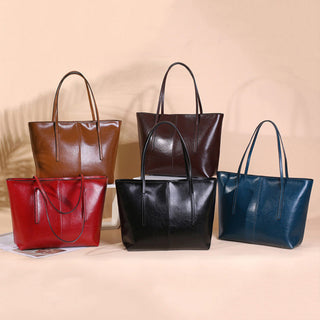 Top Grain Leather Tote Bag For Women Casual Large Shoulder Bag Simple Style Handbags Gift For Her