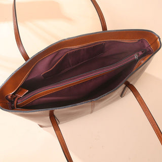 Top Grain Leather Tote Bag For Women Casual Large Shoulder Bag Simple Style Handbags Gift For Her