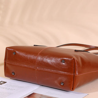 Top Grain Leather Tote Bag For Women Casual Large Shoulder Bag Simple Style Handbags Gift For Her