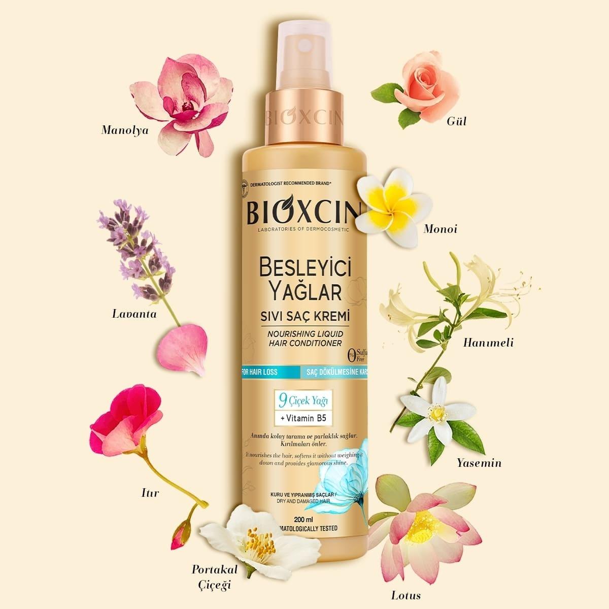 Bioxcin Nourishing Flower Oils Hair Conditioner: Deeply Moisturizes, Repairs Dry & Damaged Hair. Sulfate-Free, Hypoallergenic Formula - Glamourous Grace