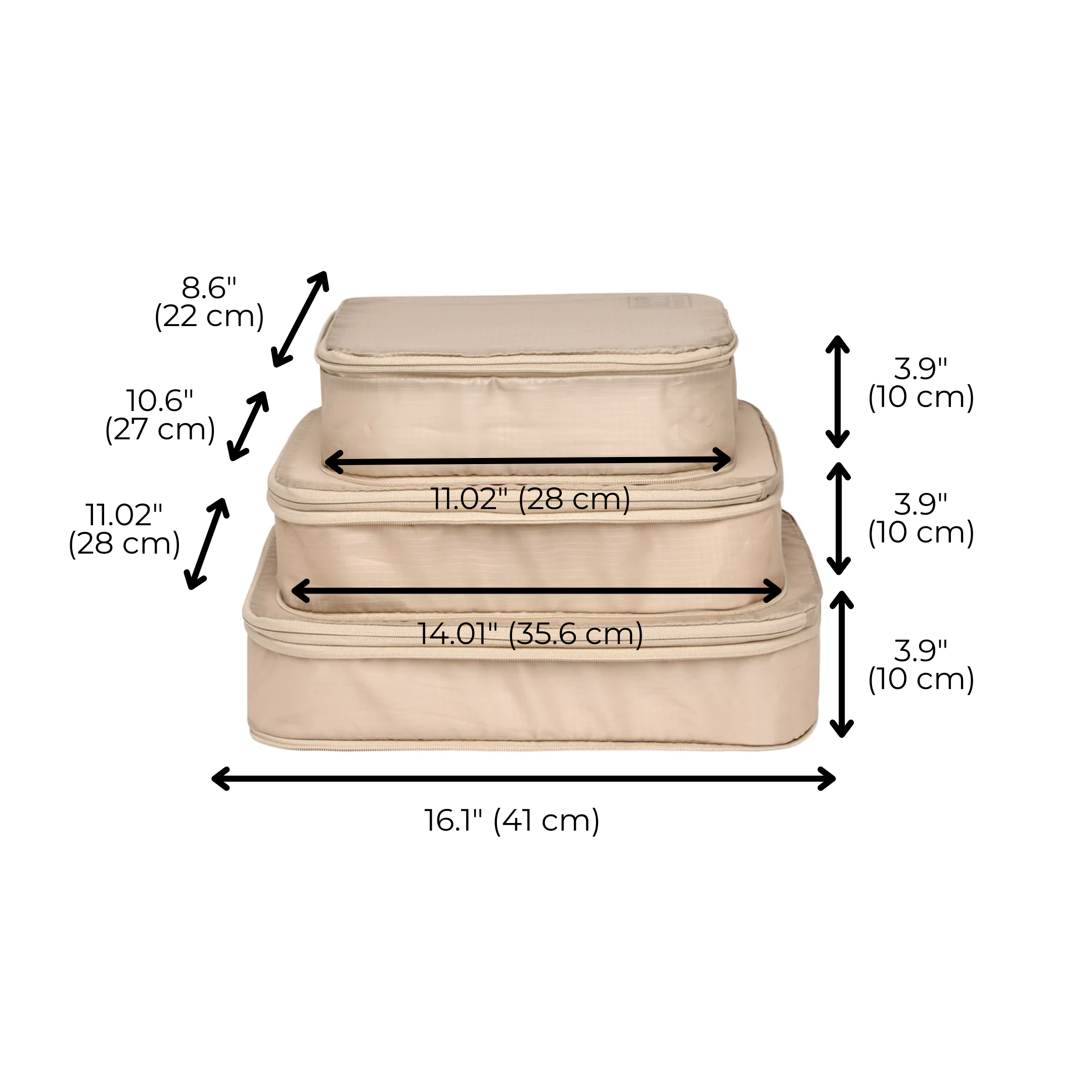 Compression Packing Cubes – Recycled Nylon – 3-pack – Taupe - Glamourous Grace