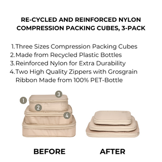 Compression Packing Cubes – Recycled Nylon – 3-pack – Taupe - Glamourous Grace
