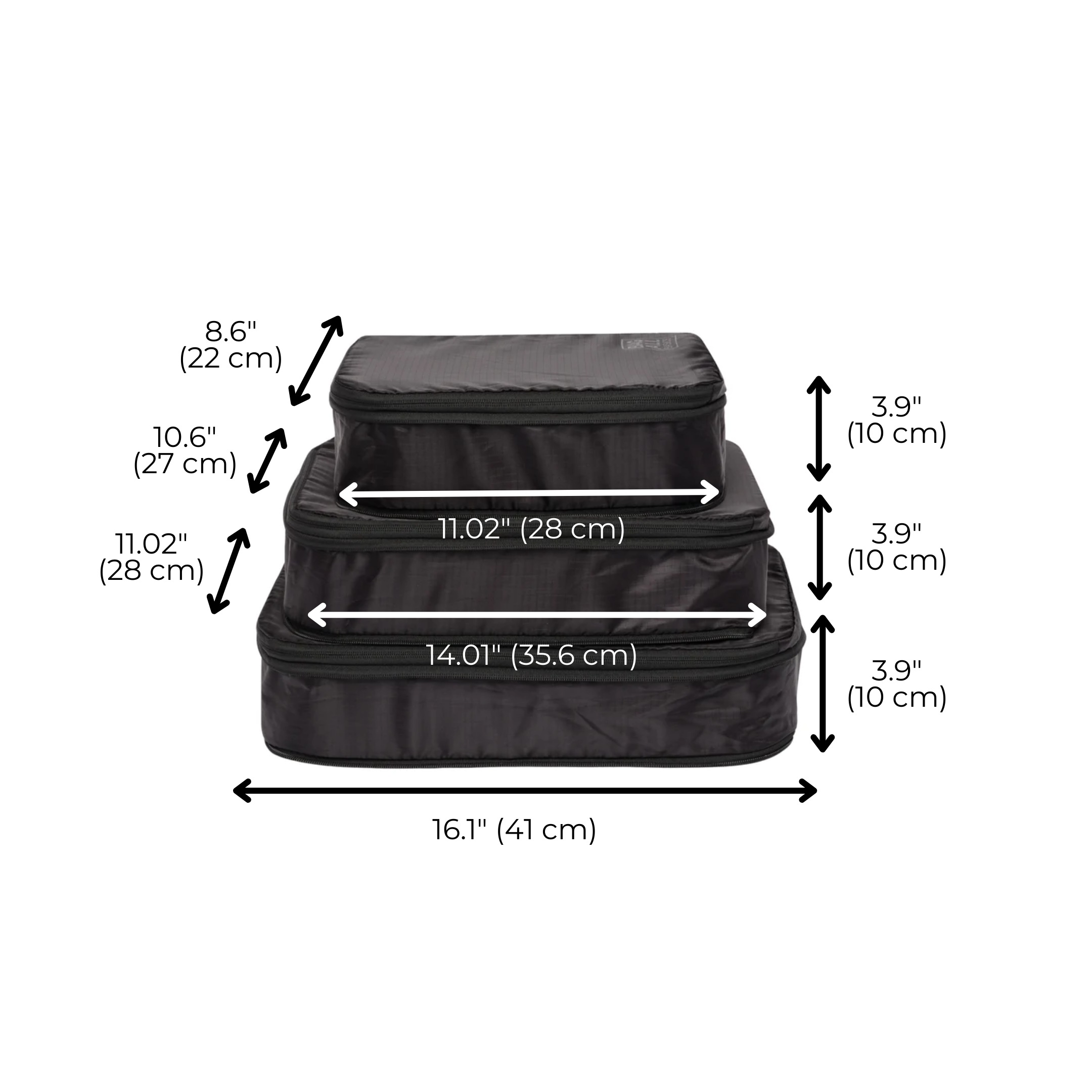 Compression Packing Cubes – Recycled Nylon – 3-pack – Black - Glamourous Grace