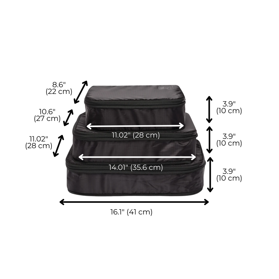 Compression Packing Cubes – Recycled Nylon – 3-pack – Black - Glamourous Grace