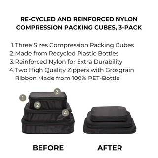 Compression Packing Cubes – Recycled Nylon – 3-pack – Black - Glamourous Grace