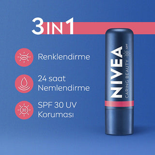 NIVEA Colored Lip Care Cream with SPF30 UV Protection - Moisturizing, Natural Ingredients, 3-in-1 Formula - Glamourous Grace