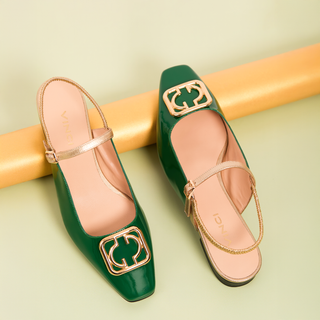 The Rosalinda Green Patent Leather Women Flat Slingback Sandal - Glamourous Grace