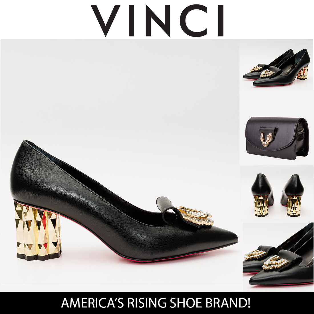 The Love Black Leather Block Heel Pump Women Shoe - Glamourous Grace
