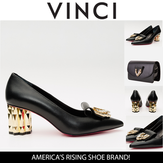 The Love Black Leather Block Heel Pump Women Shoe - Glamourous Grace