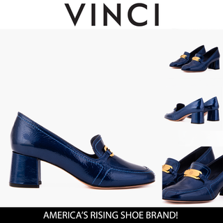 The Victoria Navy Blue Leather Block Heel Pump Women Shoe - Glamourous Grace