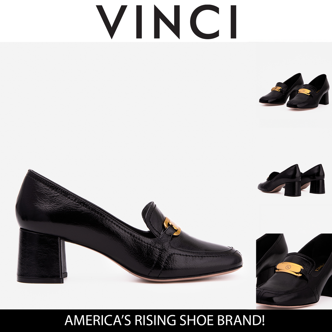 The Victoria Black Leather Block Heel Pump Women Shoe - Glamourous Grace