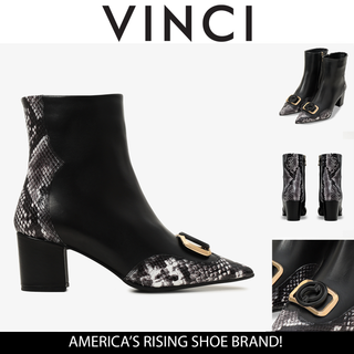 The Arezzo Black & White Leather Block Heel Women Boot