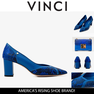The Toskana Sax Blue Pythn Leather Block Heel Pump Women Shoe - Glamourous Grace