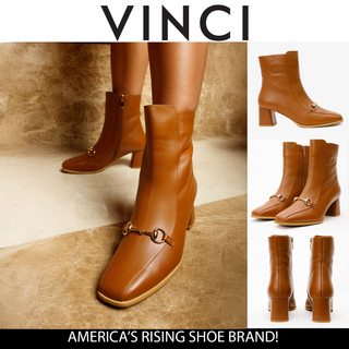 The Bukres Tan Leather Block Heel Mid Calf Women Boot