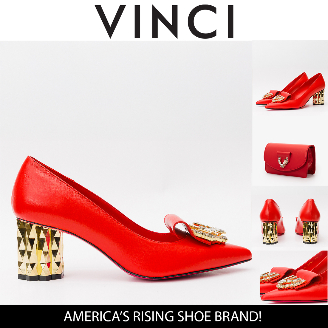 The Love Red Leather Block Heel Pump Women Shoe - Glamourous Grace