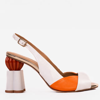 The Rize White Leather Pumpkin Heel Women Sandal - Glamourous Grace