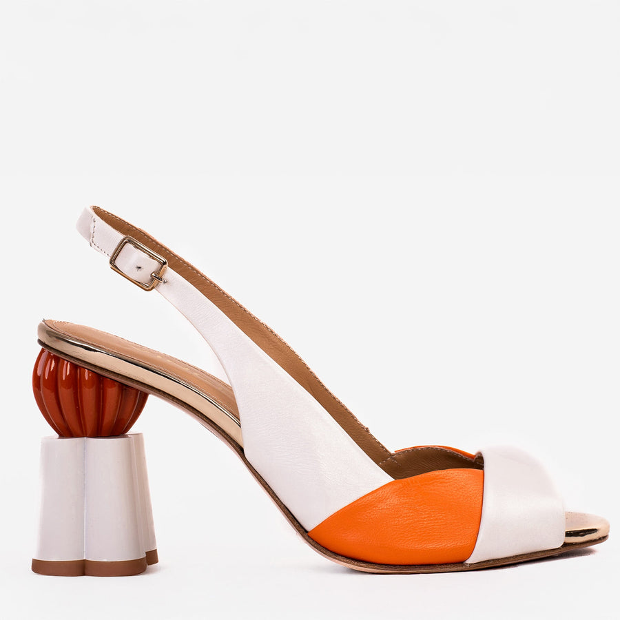 The Rize White Leather Pumpkin Heel Women Sandal - Glamourous Grace