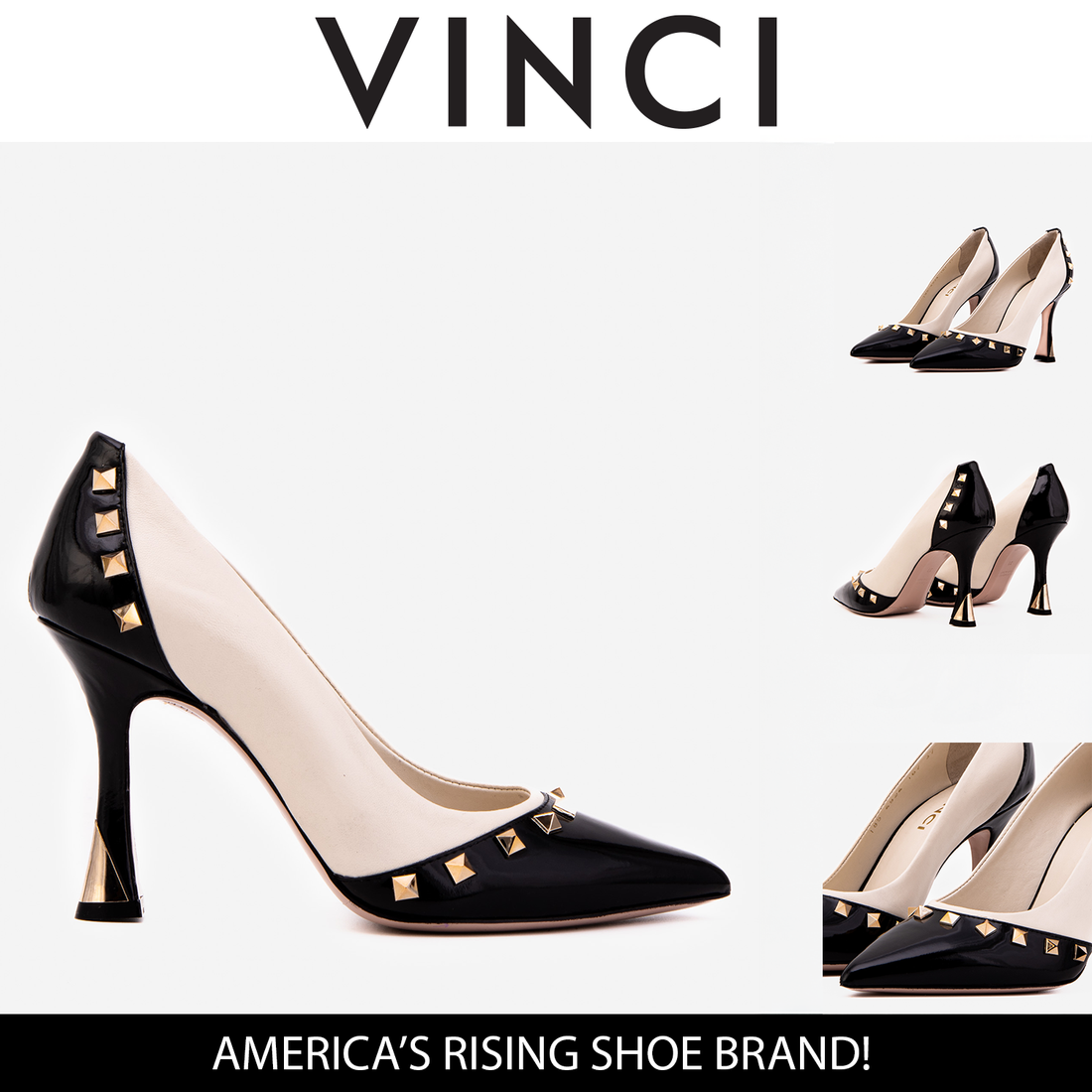 The Bella Vita Studded Beige & Black Leather Pump Women Shoe - Glamourous Grace LLC