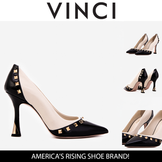 The Bella Vita Studded Beige & Black Leather Pump Women Shoe - Glamourous Grace LLC