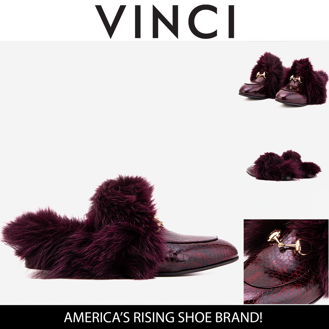 The Izmir Burgundy  Patent Leather Natural Fur Women Slipper - Glamourous Grace
