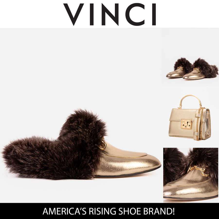 The Izmir Gold Leather Natural Fur Women Slipper - Glamourous Grace