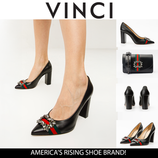 The Afega Black Leather Block Heel Pump Women Shoe - Glamourous Grace