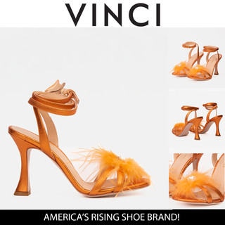 The Siena Orange Leather Ankle Strap Plumed Women Sandal Final Sale! - Glamourous Grace