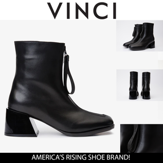 The Tackle Black Leather Block Heel Women Boot
