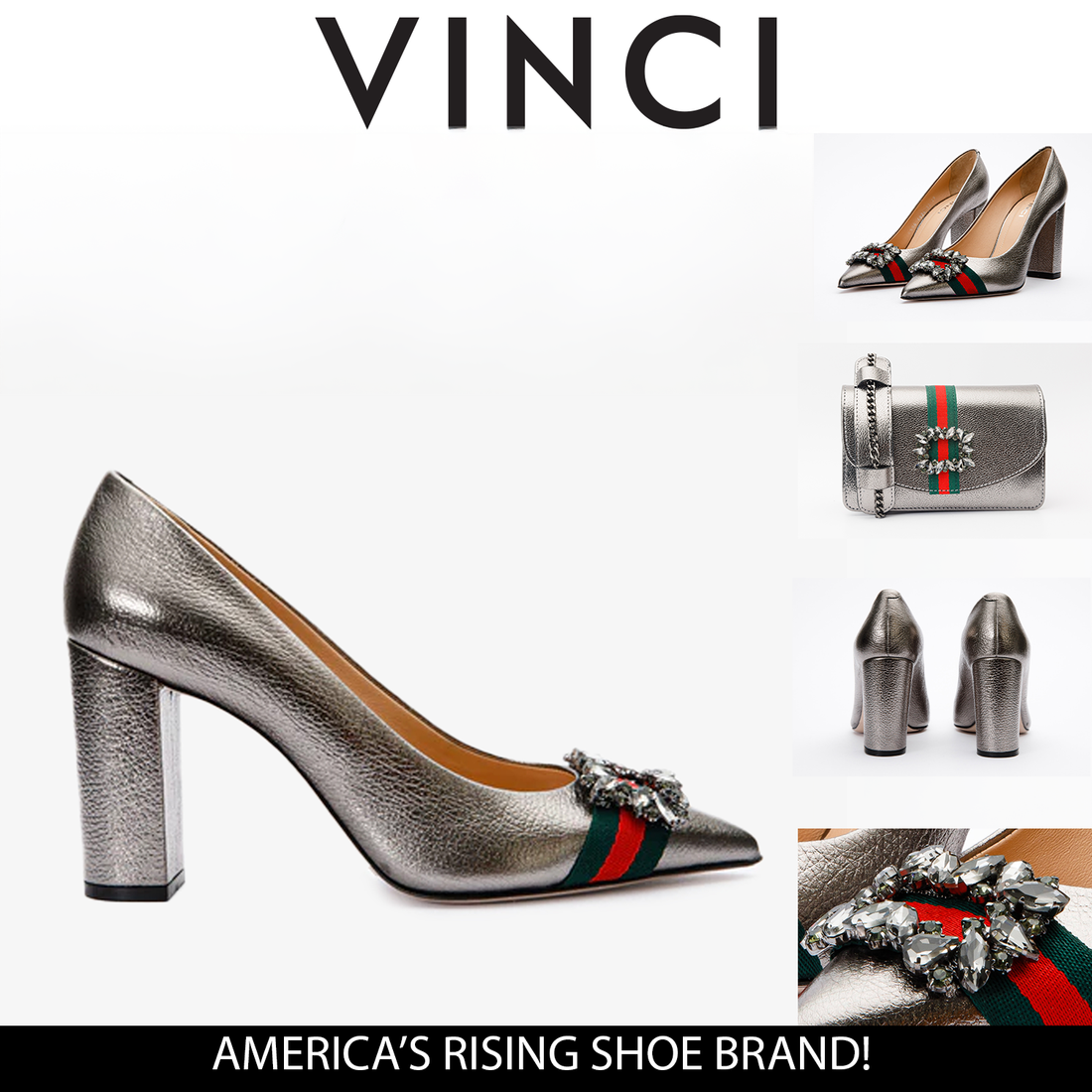 The Afega Silver Leather Block Heel Pump Women Shoe - Glamourous Grace LLC