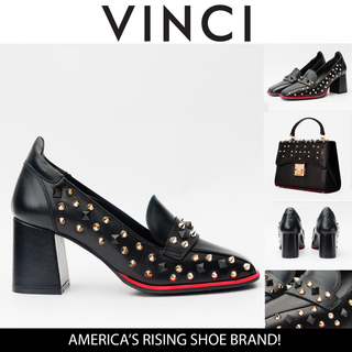 The Infanta Black Spike Leather Block Heel Pump Women Shoe - Glamourous Grace LLC