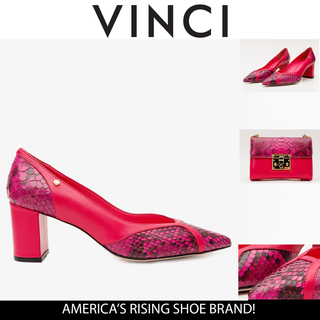 The Toskana Fuchsia Pythn Leather Block Heel Pump Women Shoe - Glamourous Grace