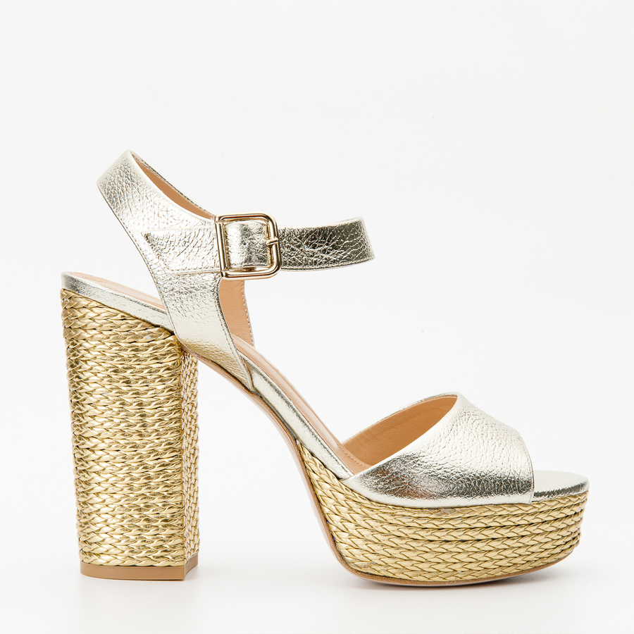 The Tampico Platform Heel Gold Leather Women Sandal - Glamourous Grace