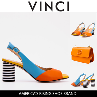 The Spectrum Blue / Orange Block Heel Leather Women Sandal - Glamourous Grace