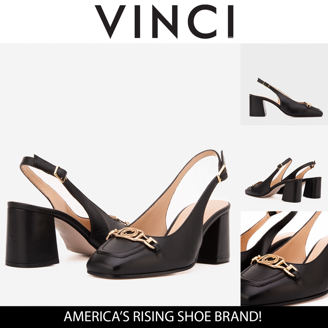 The Potomac Black Slingback Leather Women Sandal - Glamourous Grace