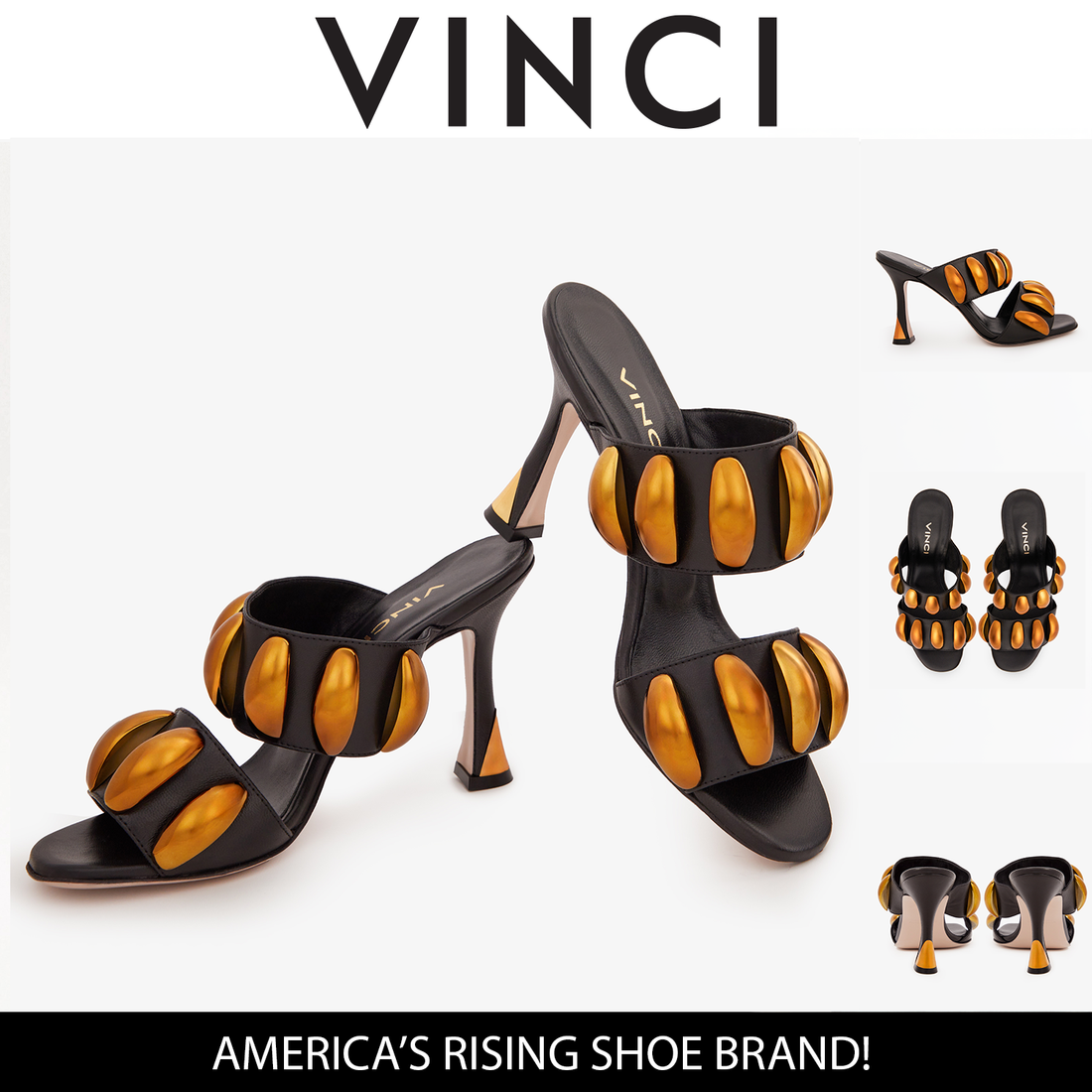 The Eclipse Black & Gold Leather Women Sandal - Glamourous Grace