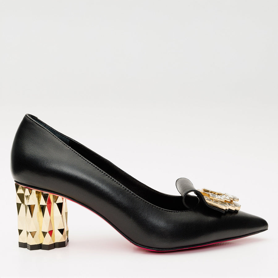 The Love Black Leather Block Heel Pump Women Shoe - Glamourous Grace