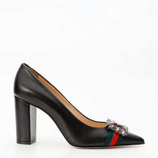 The Afega Black Leather Block Heel Pump Women Shoe - Glamourous Grace