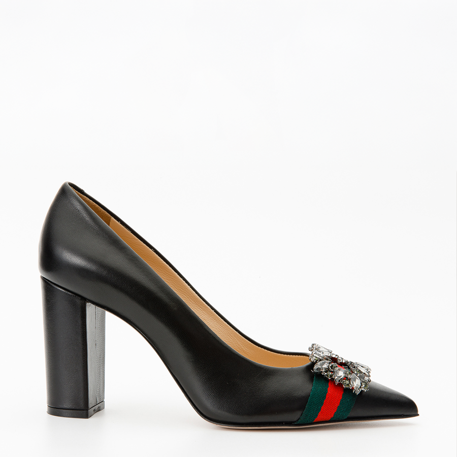 The Afega Black Leather Block Heel Pump Women Shoe - Glamourous Grace