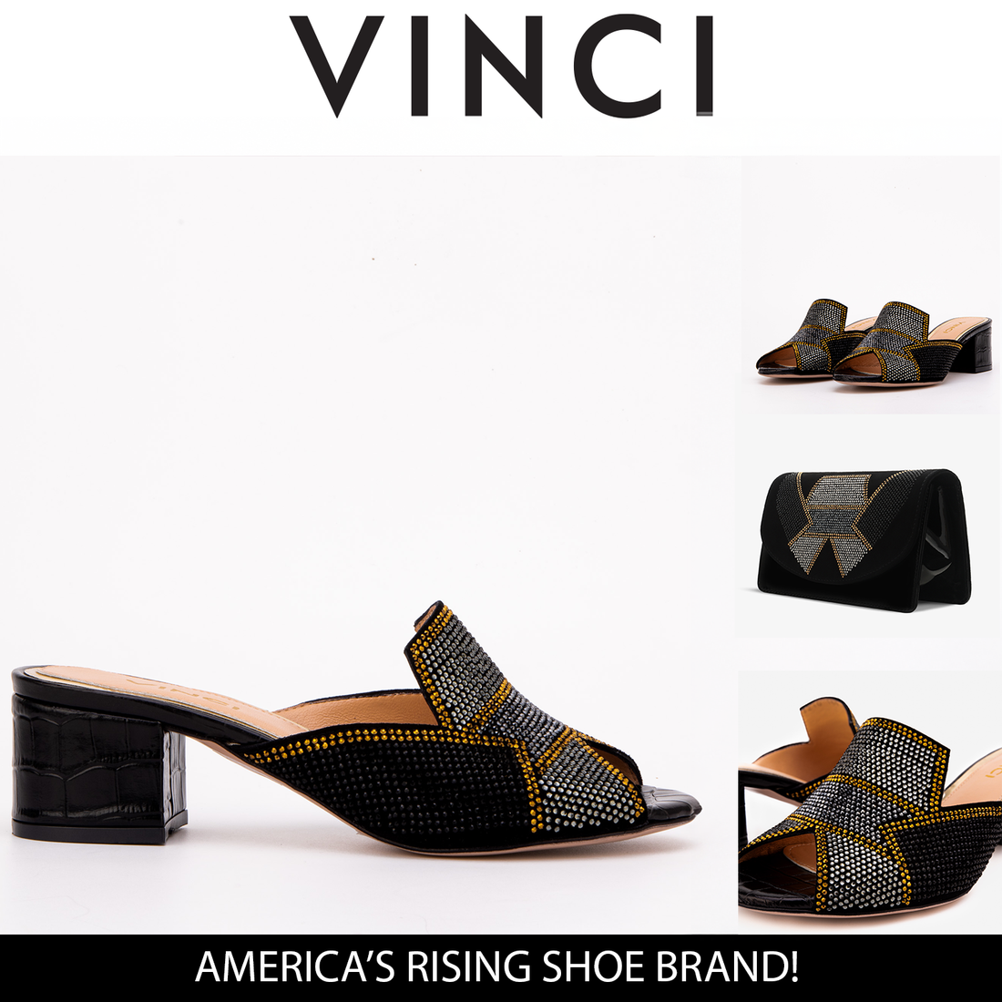 The Magnolia Black Glitter Leather Women Sandal - Glamourous Grace